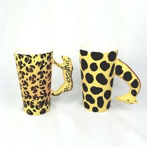 Ceramic Novelty Mugs SET of 2 (Leopard & Giraffe)